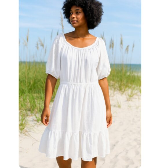Knox Rose Women's SZ L White Tiered Dress With Shoulder Embroidery NWT - Picture 1 of 12